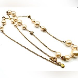 J. Crew Faux Pearl Rhinestone Spacer Bead Chain Long Necklace Gold Tone